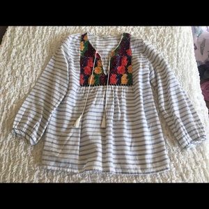 J Crew Stripe Embroidered Top 3/4 Extra Small XS